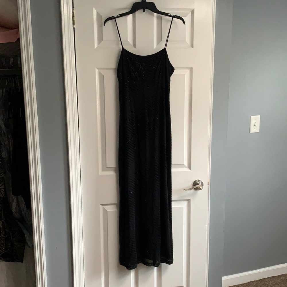 Black spaghetti strap sparkle long dress.